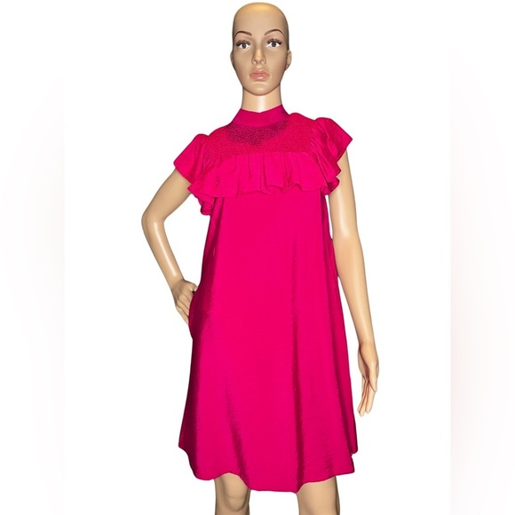 A New Day Women's Pink Sleeveless Ruffle Yoke Dress with Pockets Sz Extra Small - Picture 3 of 8